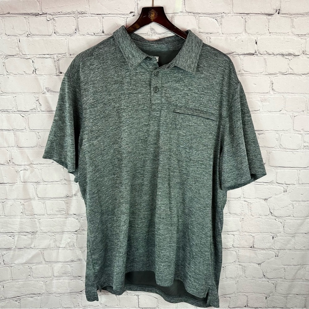 Duluth Trading Co Mens XL Charcoal relaxed fit Polo Shirt zip chest pocket
